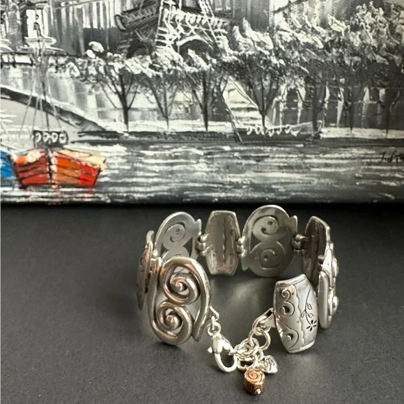Brighton Bracelet Pablo's Passion Scroll Floral Wide Link Silver Plated 7.5" - Picture 6 of 10